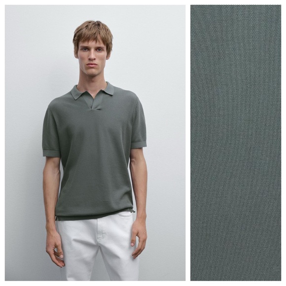NWT. Massimo Dutti Taupe Grey Cotton Knit Polo Shirt. Size L.